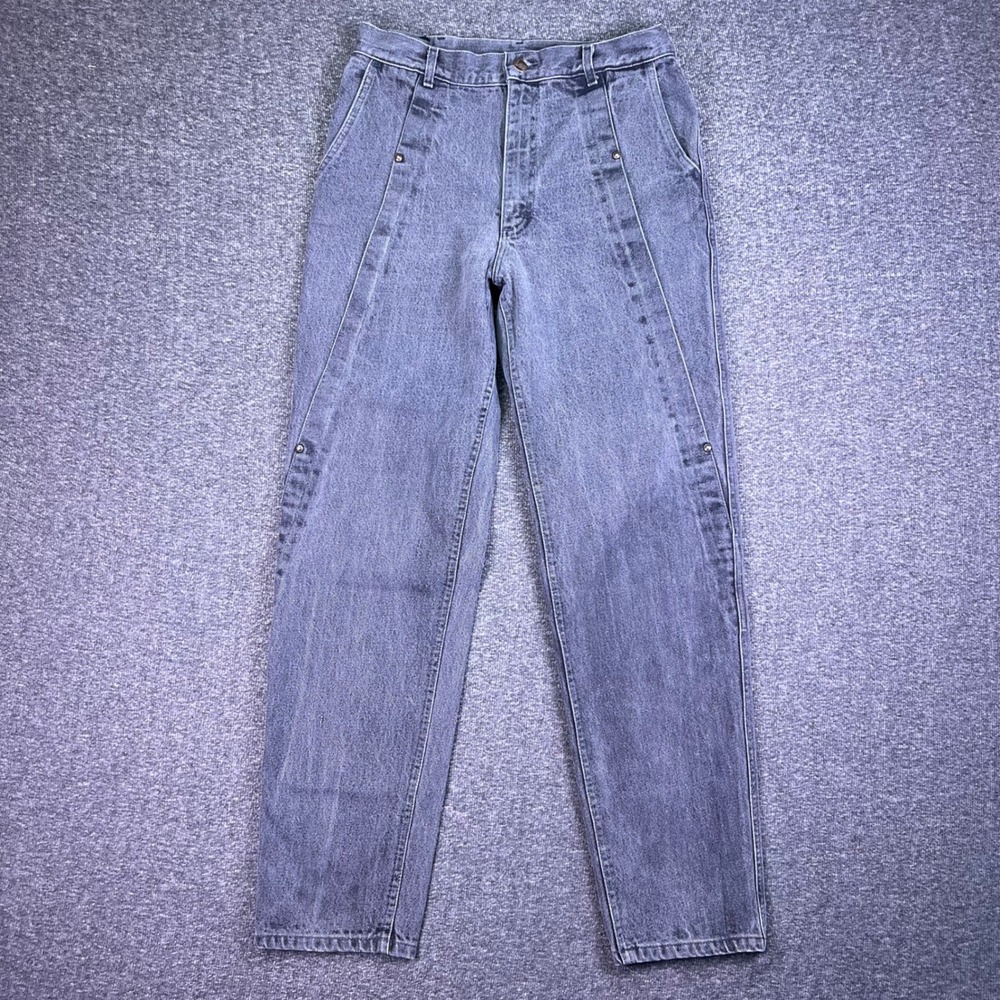 VTG 70s Lee Jeans 30 Gray High Rise Tapered Western Mom Grunge Seam Talon 42 USA